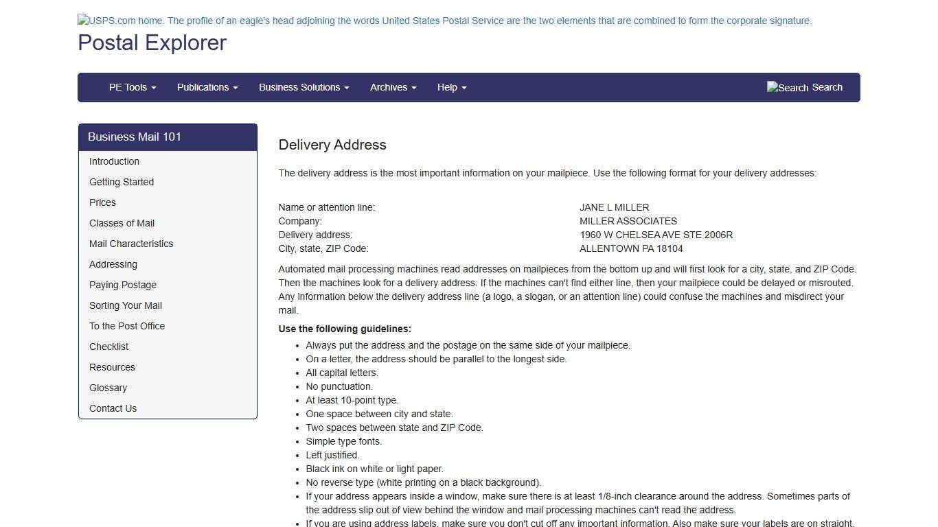 Delivery Address Postal Explorer